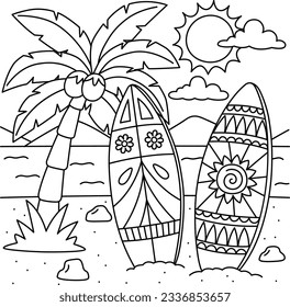 Surfboard Summer Coloring Page for Kids