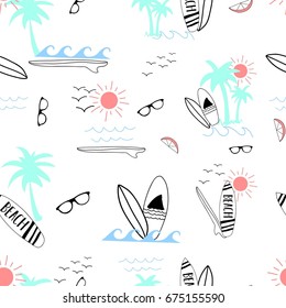 Surfboard Summer Pattern Vector.