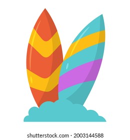 Surfboard Summer tropical beach vector illustration, simple and cute flat design