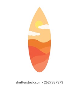 
prancha de surfe com ilustração do pôr do sol do oceano