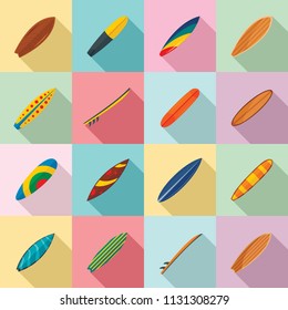 Surfboard surf board icons set. Flat illustration of 16 surfboard surf board vector icons for web