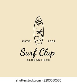 surfboard with surf club logo design vector illustration template