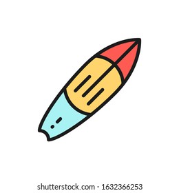 Surfboard, surf, surfing flat color line icon. Isolated on white background