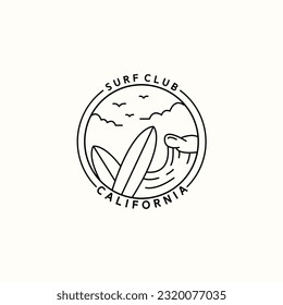 surfboard surfing line logo vector illustration design, california surf club logo design
