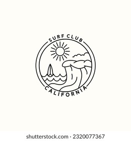 surfboard surfing line logo vector illustration design, california surf club logo design