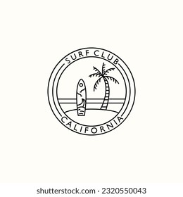 surfboard surfing line logo vector illustration design, california surf club logo design