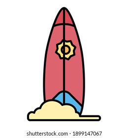 surfboard for surfing in summer using soft color and filled line style