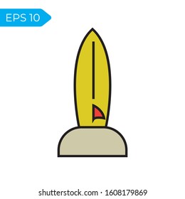 Surfboard thin line color icon design summer theme