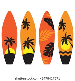 Surfboard  with tropical floral pattern vector cartoon illustration
