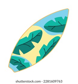 surfboard with tropical leaf icon isolated