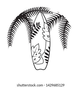 surfboard with tropical palm icon vector ilustration
