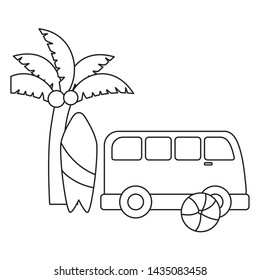 surfboard with van vehicle and palm tropical