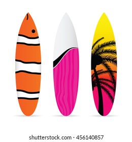 surfboard with various item icon on it set illustration in colorful