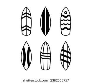 surfboard vector icon design simple black white for beach, wave, holiday, hawaii, summer element collections isolated