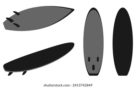 surfboard vector icon with different view. vector illustration isolated on white background.