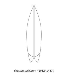 Surfboard vector outline icon. Vector illustration surf board on white background. Isolated outline illustration icon of surfboard.