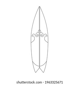 Surfboard vector outline icon. Vector illustration surf board on white background. Isolated outline illustration icon of surfboard.