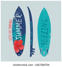 Surfboard Vector Print.Summer Feeling T-shirt Design.