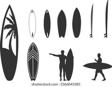 Surfboard vector set, Surfing silhouettes, Surfboard vector illustration, Surfboard icon V02.