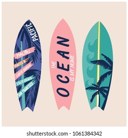 Surfboard vector set.Summer t-shirt print.
