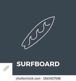 Surfboard Vector Thin Line Icon. Isolated on Black Background. Vector Illustration.