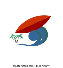 surfboard wave of palm trees on a white background abstract vector