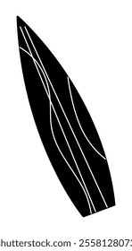 Surfboard with a wave pattern black and white colors. Doodle clip art for your projects.