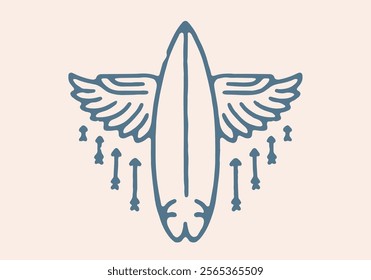 Surfboard with wings flying in the air