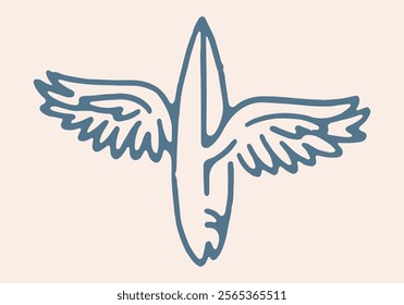 Surfboard with wings flying in the air