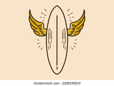 surfboard with wings retro vintage art design