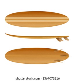 Surfboard Wood front back side view isolated on white background in vector format