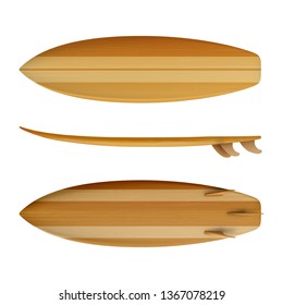 Surfboard Wood front back side view isolated on white background in vector format