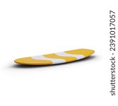 Surfboard with yellow and white colors. Board for active sport on water. Surfing in ocean. Vector illustration in 3D style on white background with shadow