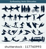 Surfboarding vector silhouettes
