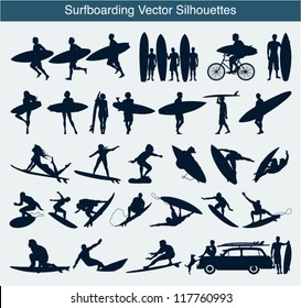 Surfboarding vector silhouettes
