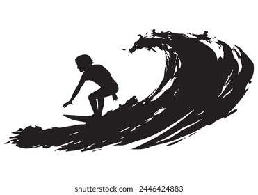 Surfboarding vector silhouettes white background