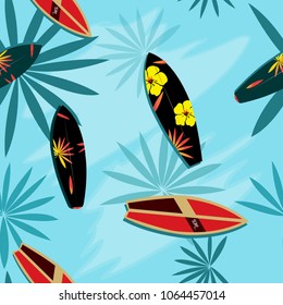 Surfboards beach seamless patterns.