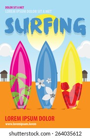 Surfboards & Beach - Vector Illustration, Graphic Design, Editable For Your Design