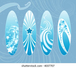 Surfbretter auf Blau. Vektorgrafik.
