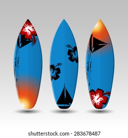 Surfboards Design Template with Flowery Pattern