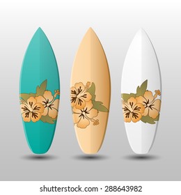 Surfboards Design Template with Flowery Pattern