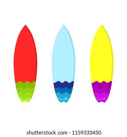 Surfboards. Different colors of surfboards. Surfing. Waves. Vector illustration. EPS 10.