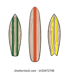 surfboards hand-drawn set. vector illustration