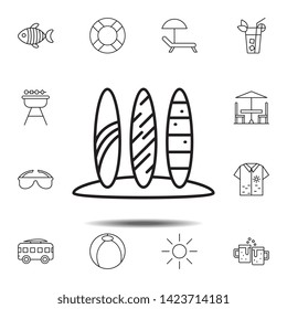 surfboards icon. Simple thin line, outline vector element of summer icons set for UI and UX, website or mobile application