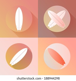 Surfboards icons set made in modern flat design. Surfing boards with long shadows. Vector illustration