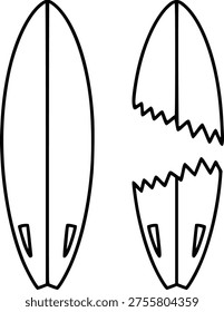 Surfboards Intact Broken in Half White Background water sport