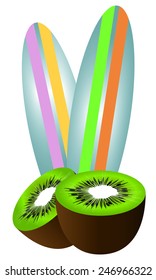 Surfboards and kiwi fruit.