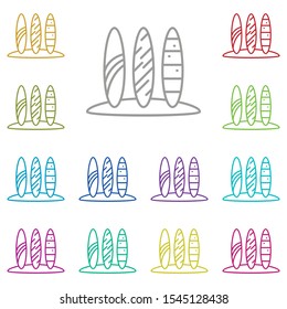 Surfboards multi color icon. Simple thin line, outline vector of summer icons for ui and ux, website or mobile application