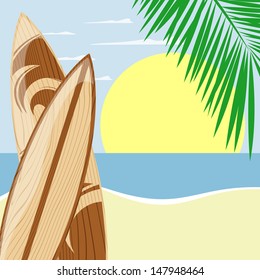 surfboards on beach background with copy space