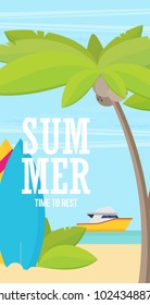 Surfboards on the Beach. Flat Design Style.